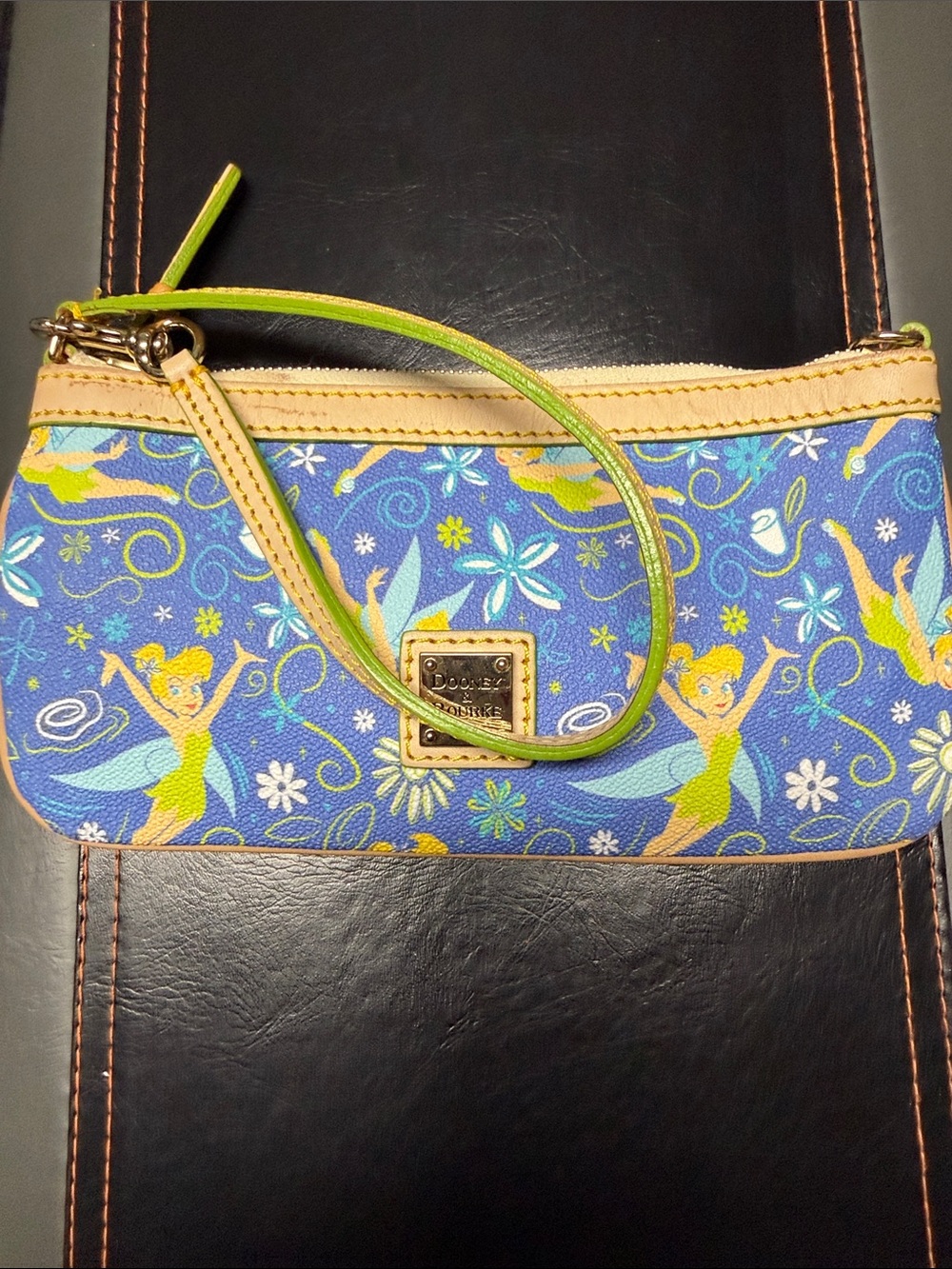 Dooney & Bourke Blue and Lime Tinker Bell Wristlet
